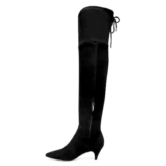 Sam Edelman Kristie Over The Knee Black Suede Kitten Heel Zip Up Point Toe Boots - Picture 6 of 16